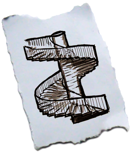 Markerskizze einer Wendeltreppe