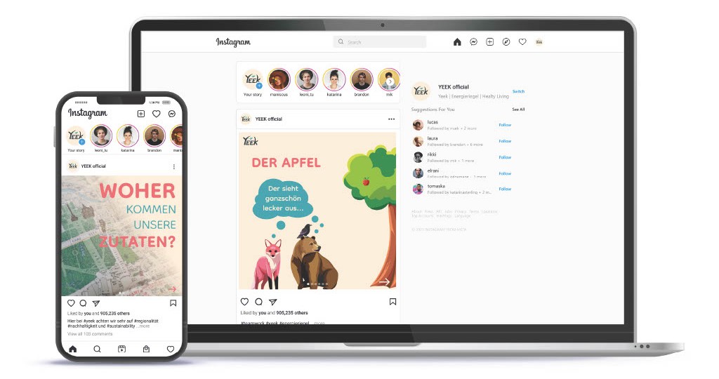 Mockup eines Instagram Posts auf Smartphone und Laptop