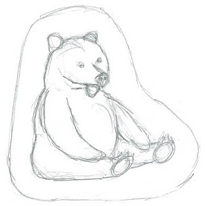 Skizze eines Stickers: Ein Bär sitzt auf dem Boden