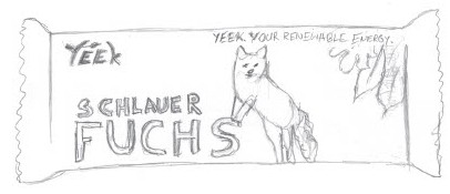 Skizze Produktverpackung des Energieriegels Schlauer Fuchs