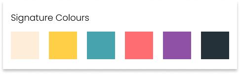 Kachel mit den Yeek Farben: Creme, Gelb, Türkis, softes Pink, Violett, Antrazit