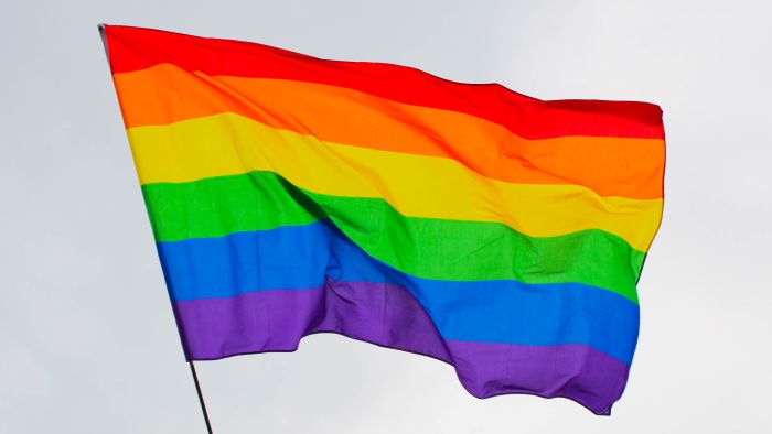 Bild einer wehenden Regenbogenflagge