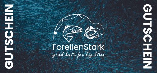 Gutschein Forellenstark mit blauem Hintergrund